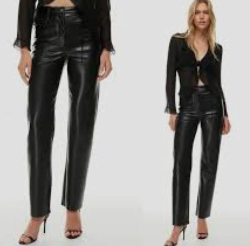 Wilfred Aritzia The Melina Vegan Leather High Rise Straight Pant Black Size 6
